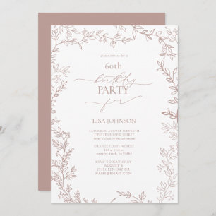 Elegant Modern Leaf Dusty Rose 60th Birthday Invitation