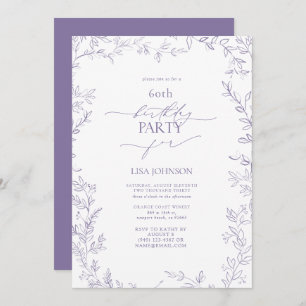 Elegant Modern Leaf Lavender 60th Birthday Invitation
