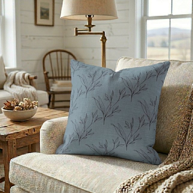 Elegant Modern Leaf Pattern On Baby Blue Cushion (Creator Uploaded)
