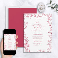 Elegant Modern Leaf Vivid Magenta 50th Birthday