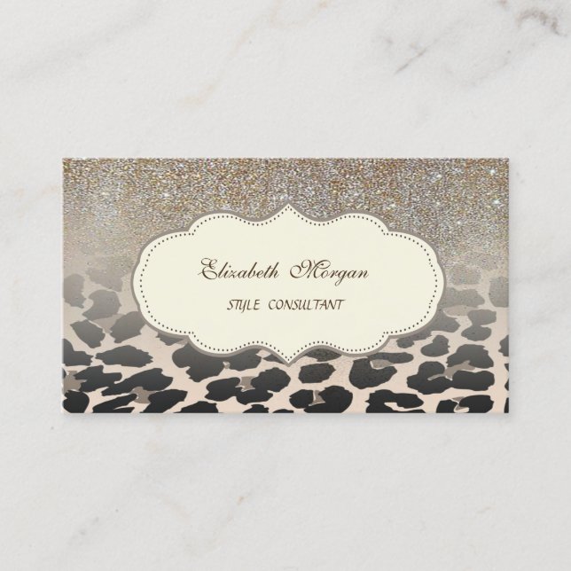 Elegant Modern Leopard Print Glitter Ombre Business Card (Front)