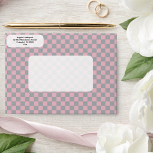 Elegant, Modern Light Gray & Pink Checkered   Envelope