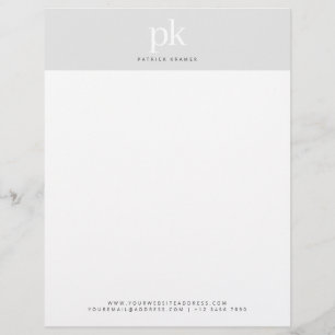 Elegant Modern Light Grey Minimalist Monogram Custom Letterhead