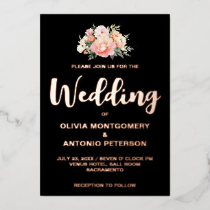 Elegant Modern Light Pink Peony Black Wedding Foil