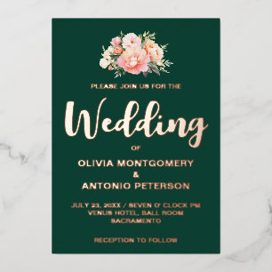 Elegant Modern Light Pink Peony Emerald Wedding