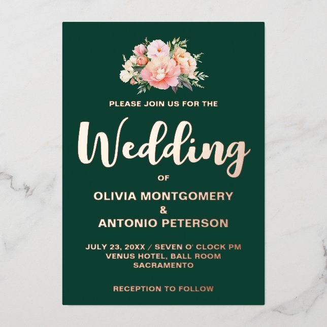 Elegant Modern Light Pink Peony Emerald Wedding (Front)