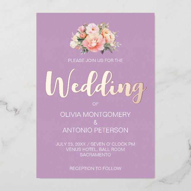 Elegant Modern Light Pink Peony Lilac Wedding (Front)