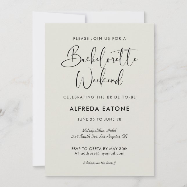 Elegant & modern Light sage Bachelorette Weekend Invitation (Front)