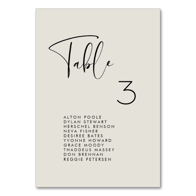 Elegant & modern Light Sage seating chart cards (Front)