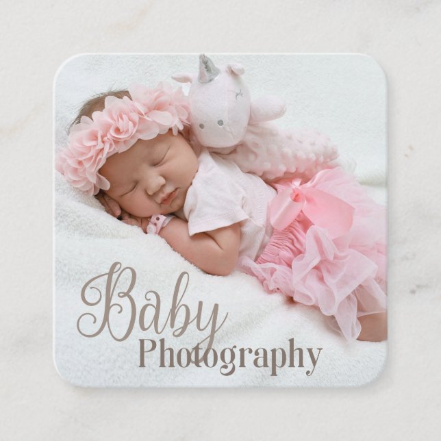 Elegant Modern Light Template Baby Photographer Square Business Card (Front)