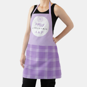 Elegant Modern Lilac Tartan Monogram Apron