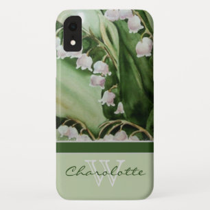 Elegant Modern Lily of the Valley Monogram Name iPhone XR Case