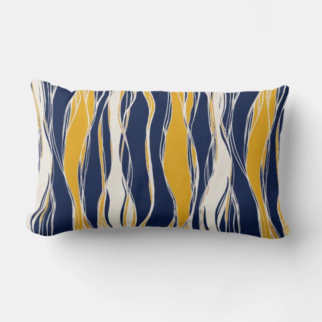 Elegant, modern, lines, in navy blue and yellow lumbar cushion (Front)