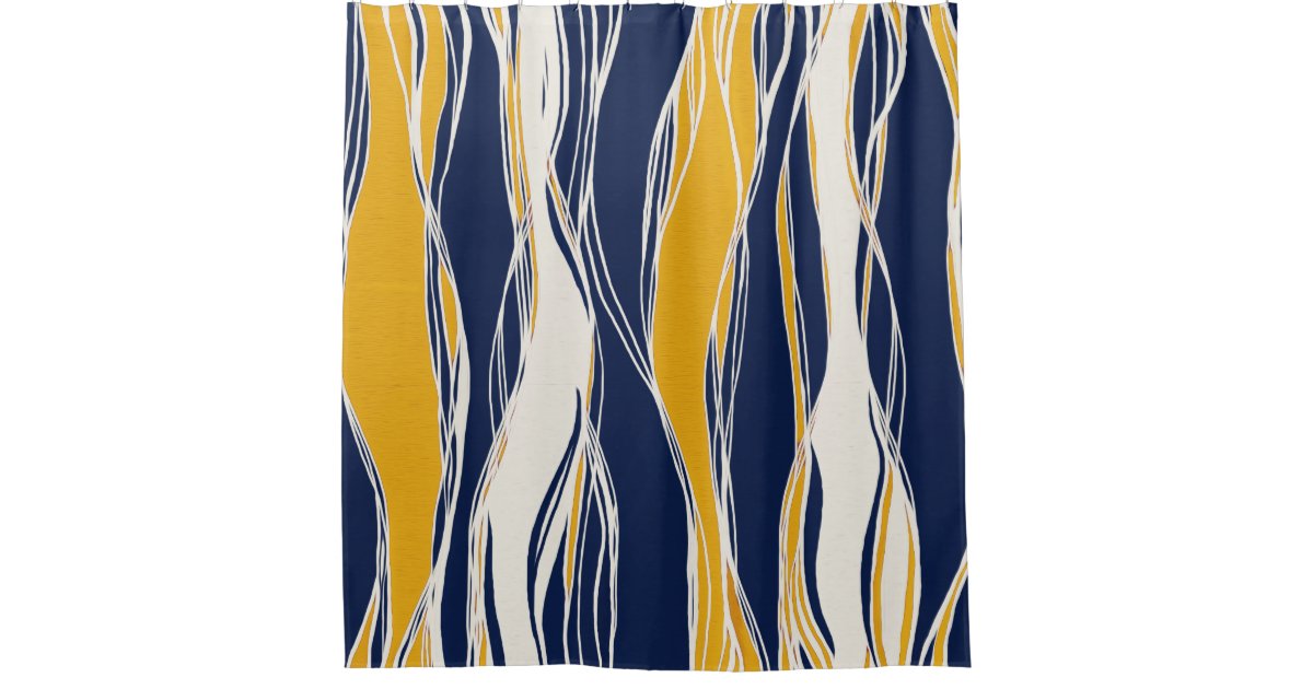 Elegant, modern, lines, in navy blue and yellow shower curtain Zazzle