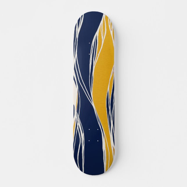Elegant, modern, lines, in navy blue and yellow skateboard (Front)
