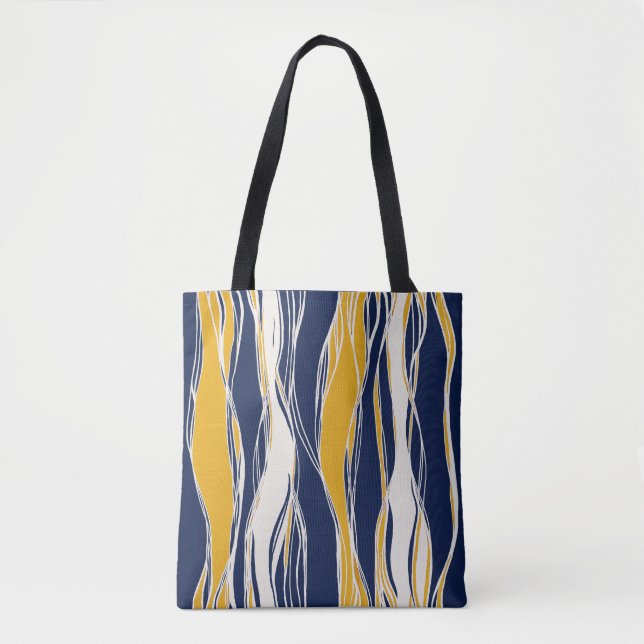Elegant, modern, lines, in navy blue and yellow tote bag (Front)