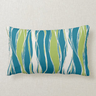 Elegant, modern, lines, pastel teal, green, white lumbar cushion