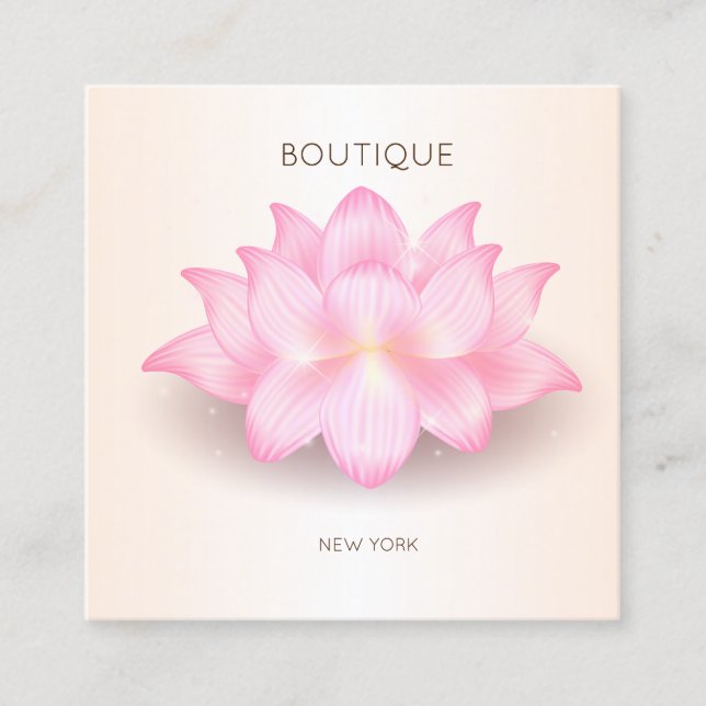 Elegant Modern Lotus Flower, Brush Stroke Square Square Business Card (Front)