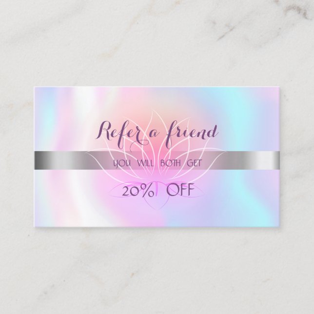 Elegant Modern Lotus,Holographic  Referral Card (Front)