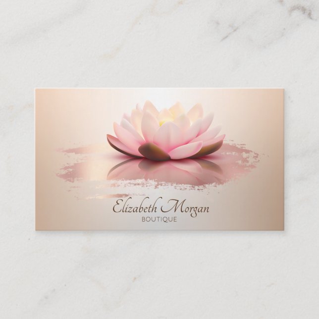 Elegant Modern Lotus Rose Gold Brush Stroke Business Card (Front)
