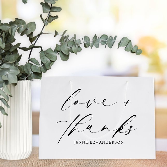Elegant Modern Love and Thanks Script Wedding  Large Gift Bag (Creator Uploaded)