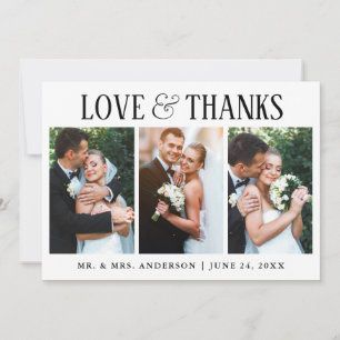 Elegant Modern Love and Thanks Wedding 3 Photo Thank You Card