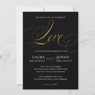 Elegant Modern Love Black Gold Wedding Invitation