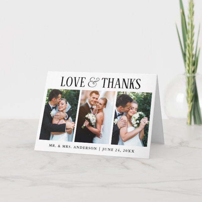 Elegant Modern Love Thanks Wedding 3 Photo Fold Thank You Card (Front)