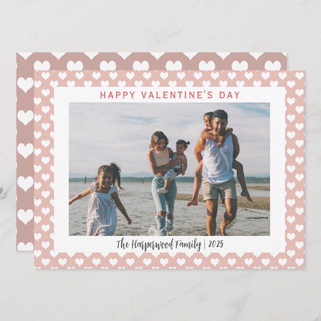 Elegant Modern Love Valentines Day Family 1 Photo Holiday Card (Front/Back)
