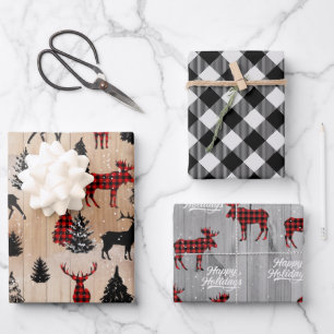 Elegant modern lumberjack moose plaid wrapping pap paper sheet
