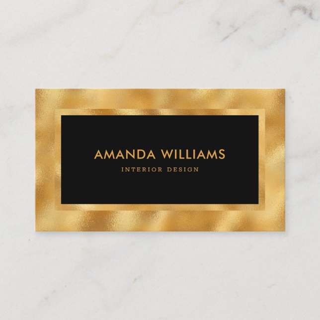 Elegant Modern Luxury Black and Faux Gold Foil Business Card (Front)