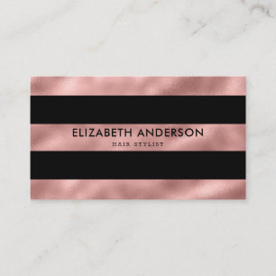 Elegant Modern Luxury Black and Rose Gold Striped Business Card
