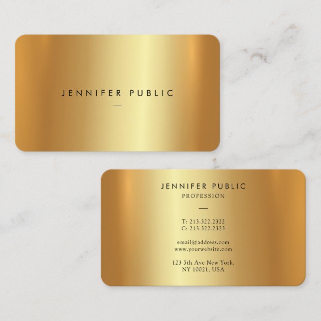 Elegant Modern Luxury Faux Gold Rounded Corner Business Card (Front/Back)
