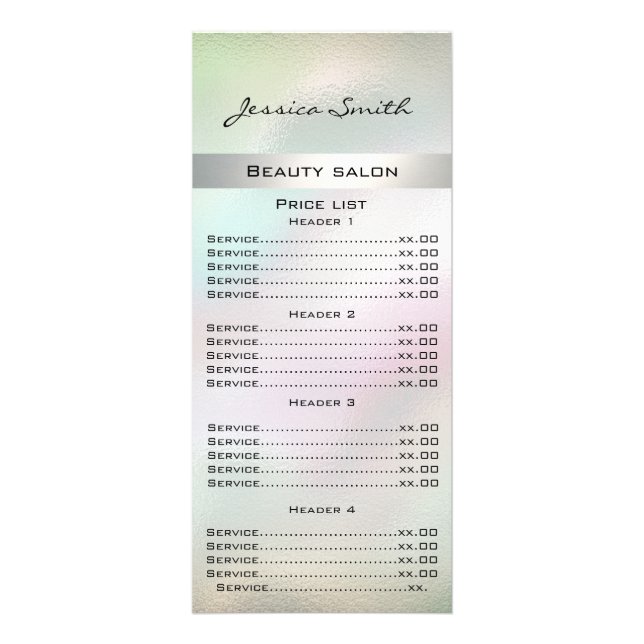 Elegant modern luxury pearl holographic menu card (Front)