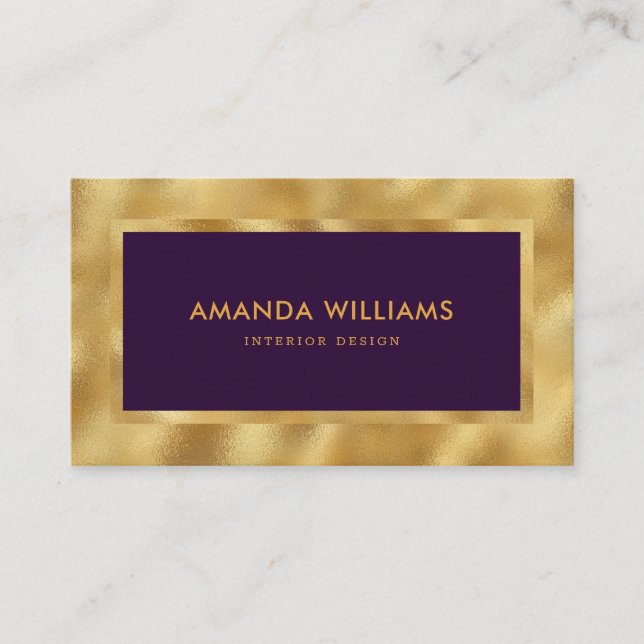 Elegant Modern Luxury Purple and Faux Gold Foil Business Card (Front)