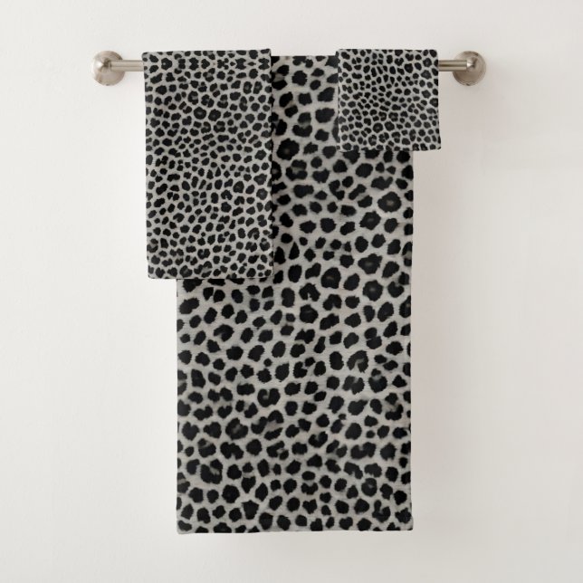 Elegant Modern Luxury White Leopard Collection Bath Towel Set (Insitu)