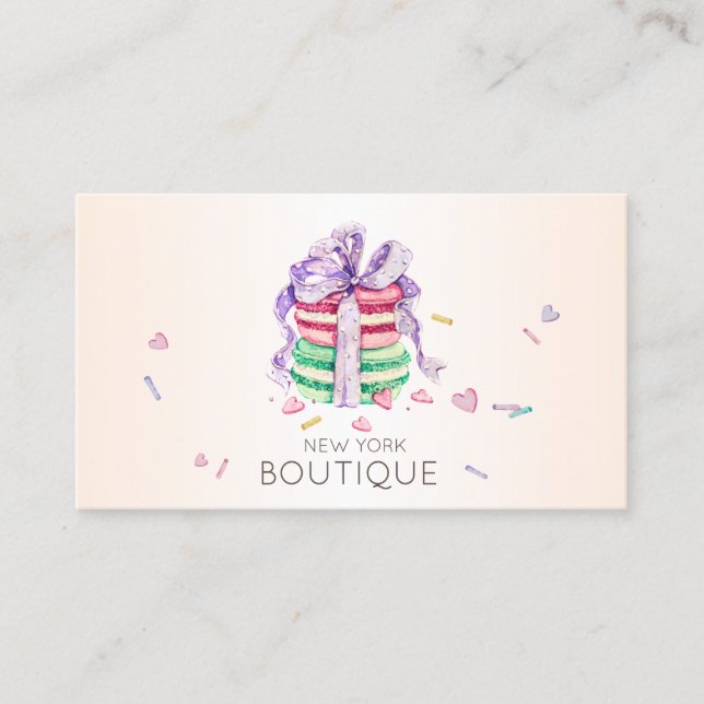 Elegant Modern Macarons, Sweets Bakery Business Card (Front)
