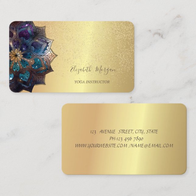 Elegant Modern Mandala Gold Confetti Yoga   Business Card (Front/Back)
