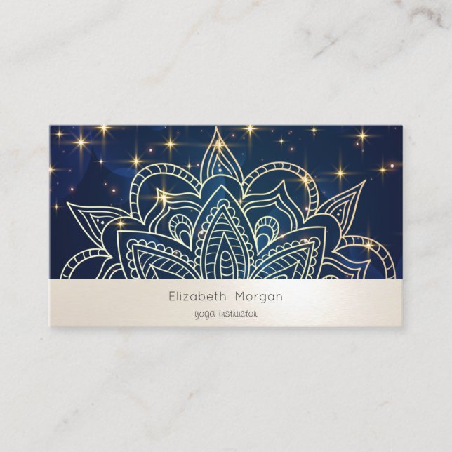 Elegant Modern  Mandala Stars Navy Blue Business Card (Front)