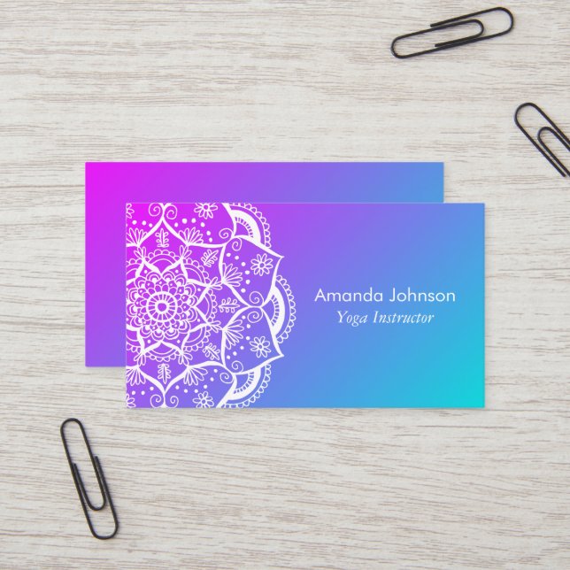 Elegant Modern Mandala Yoga Instructor Holistic Business Card (Front/Back In Situ)