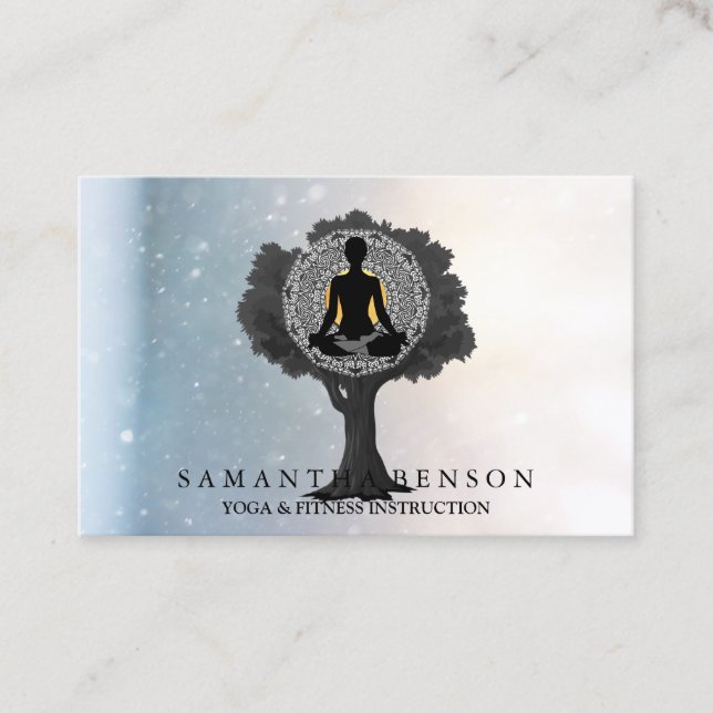 Elegant Modern Mandala Yoga Pose Tree Logo Art Bus Business Card (Front)