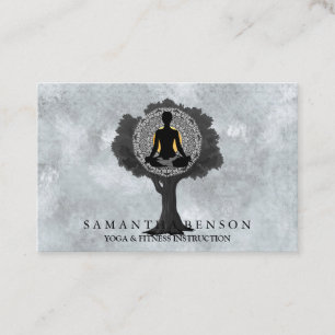Elegant Modern Mandala Yoga Pose Tree Logo Art Business Card