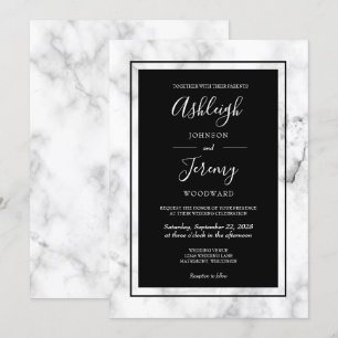 Elegant Modern Marble Black White Wedding Invitation