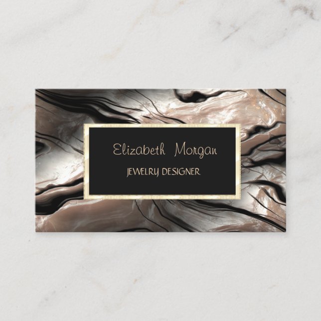 Elegant Modern Marble, Gold Frame Jewellery Design Business Card (Front)
