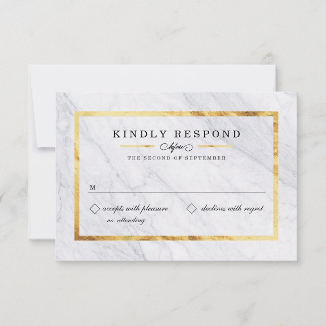 Elegant Modern Marble & Gold RSVP Cards (Front)