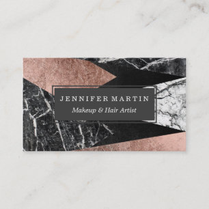 Elegant Modern Marble, Rose Gold, & Black Triangle Business Card