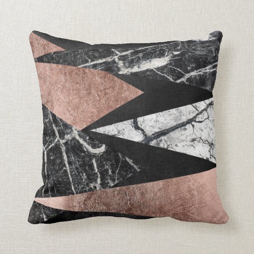 Elegant Modern Marble, Rose Gold, & Black Triangle Cushion