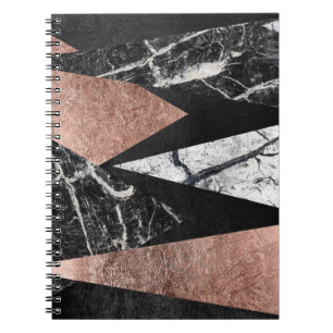 Elegant Modern Marble, Rose Gold, & Black Triangle Notebook