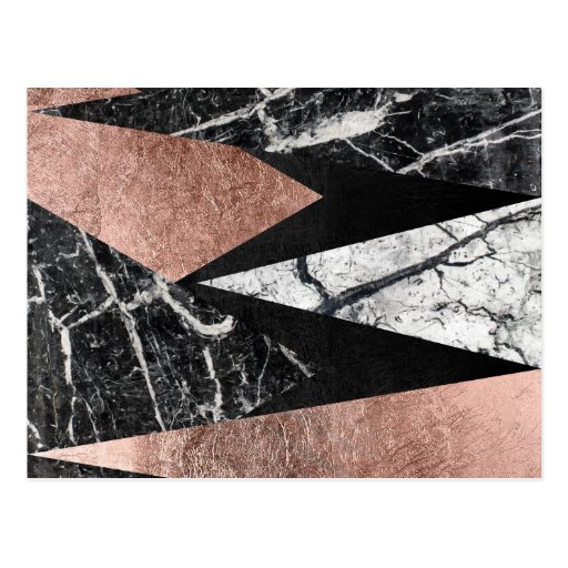 Elegant Modern Marble, Rose Gold, & Black Triangle Postcard