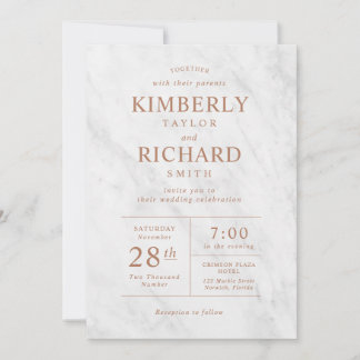 Elegant Modern Marble Rose Gold Wedding Invitation
